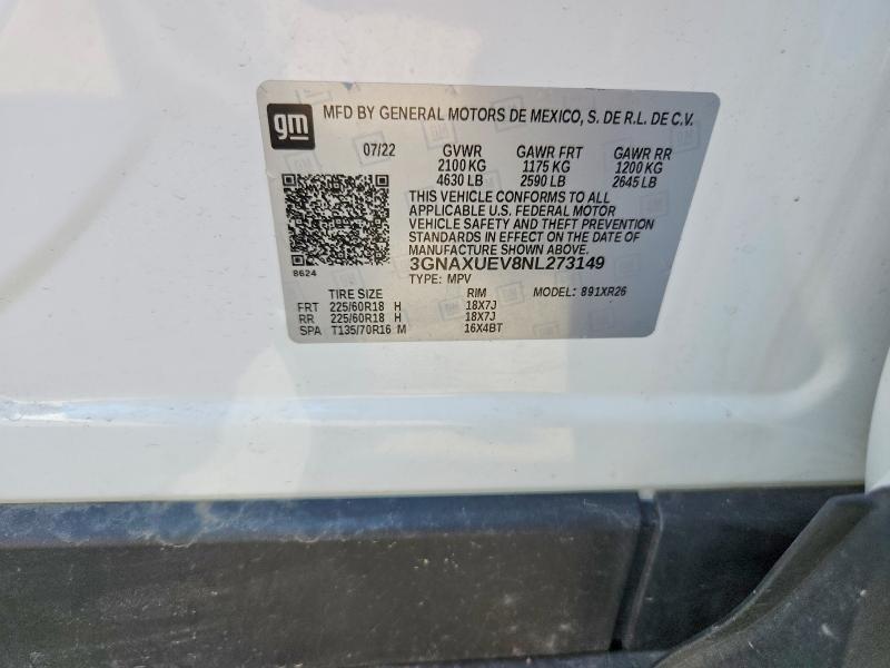 Продаж на аукціоні авто 2022 Chevrolet Equinox, vin: 3GNAXUEV8NL273149, номер лоту: 50527326