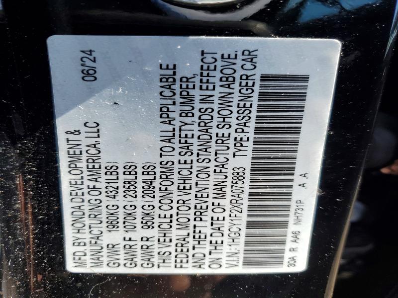 Aukcja sprzedaży 2024 Honda Accord, vin: 1HGCY1F2XRA075883, numer aukcji: 50609936