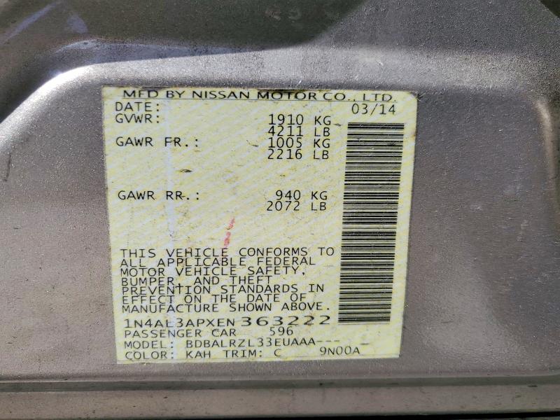 Aukcja sprzedaży 2014 Nissan Altima, vin: 1N4AL3APXEN363222, numer aukcji: 48984046