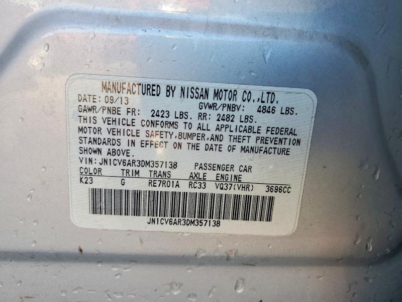 2013 Infiniti G37 Sedan მანქანა იყიდება აუქციონზე, vin: JN1CV6AR3DM357138, აუქციონის ნომერი: 48977366