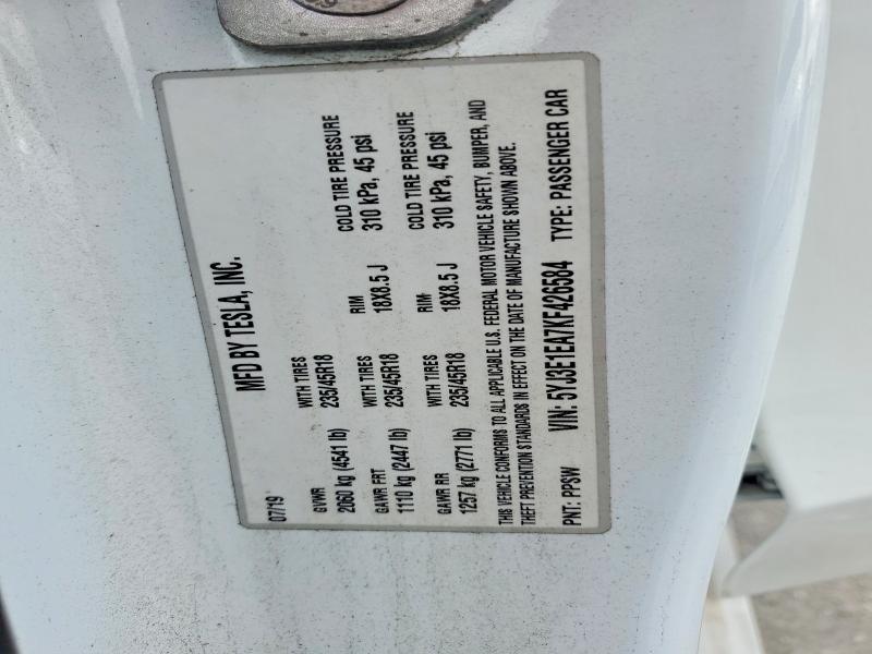 51031916 :رقم المزاد ، 5YJ3E1EA7KF426584 vin ، 2019 Tesla Model 3 مزاد بيع