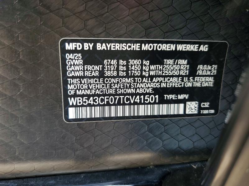 Продаж на аукціоні авто 2026 Bmw Ix, vin: WB543CF07TCV41501, номер лоту: 50924826