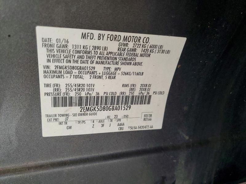 48459686 :رقم المزاد ، 2FMGK5D80GBA01529 vin ، 2016 Ford Flex مزاد بيع
