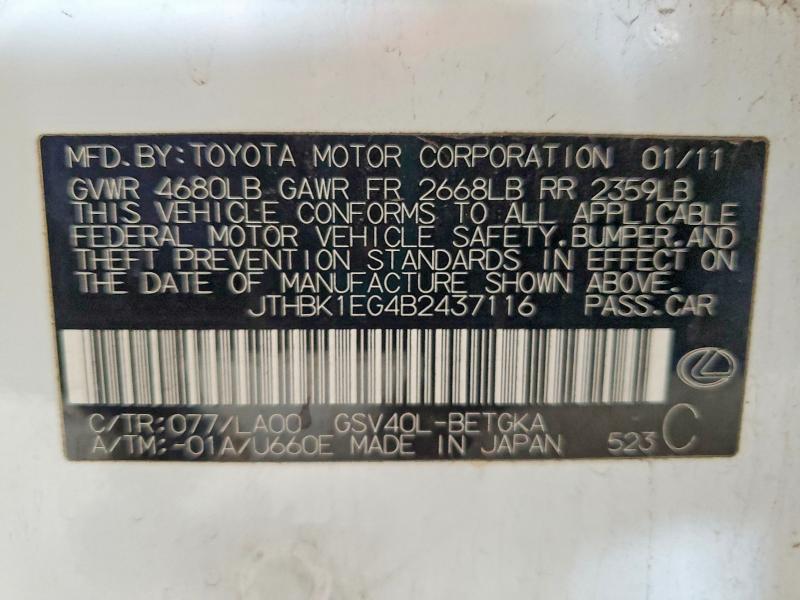 Продажа на аукционе авто 2011 Lexus Es, vin: JTHBK1EG4B2437116, номер лота: 49620166