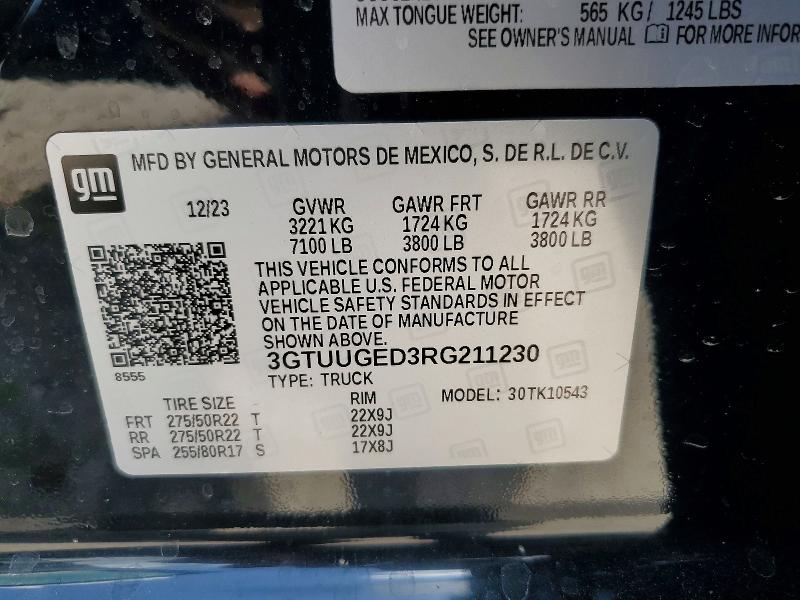Продаж на аукціоні авто 2024 Gmc Sierra, vin: 3GTUUGED3RG211230, номер лоту: 50314026