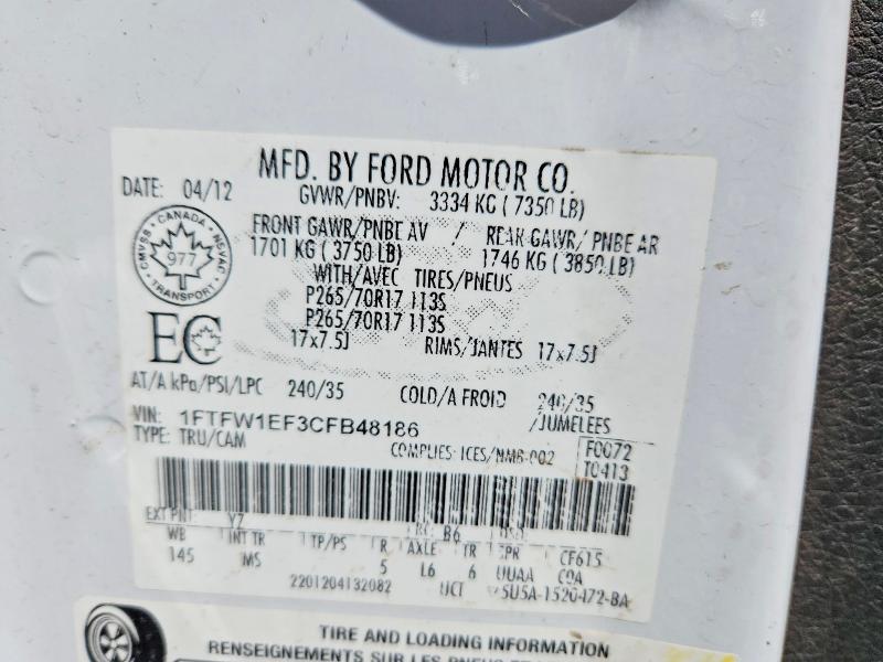 Aukcja sprzedaży 2012 Ford F150, vin: 1FTFW1EF3CFB48186, numer aukcji: 51826636