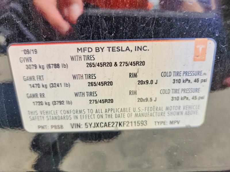 Aukcja sprzedaży 2019 Tesla Model X, vin: 5YJXCAE27KF211593, numer aukcji: 50145546