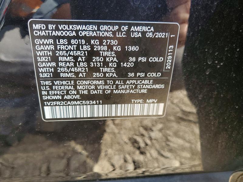 Aukcja sprzedaży 2021 Volkswagen Atlas, vin: 1V2FR2CA9MC593411, numer aukcji: 49227956