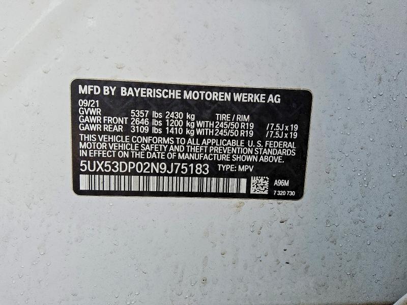 Продажа на аукционе авто 2022 Bmw X3, vin: 5UX53DP02N9J75183, номер лота: 48976026
