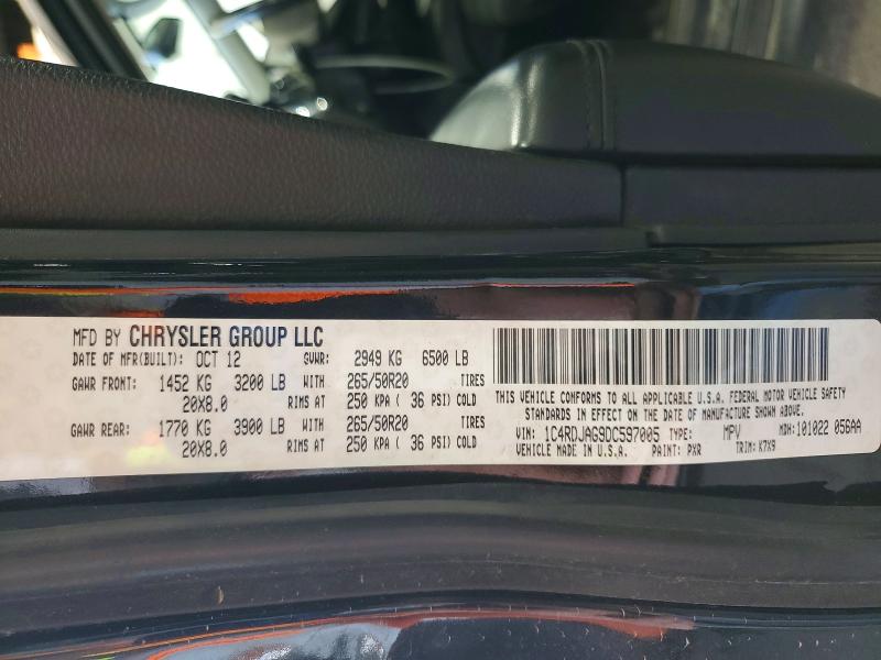 50861736 :رقم المزاد ، 1C4RDJAG9DC597005 vin ، 2013 Dodge Durango مزاد بيع