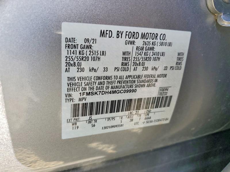 Aukcja sprzedaży 2021 Ford Explorer, vin: 1FMSK7DH4MGC09990, numer aukcji: 48415006
