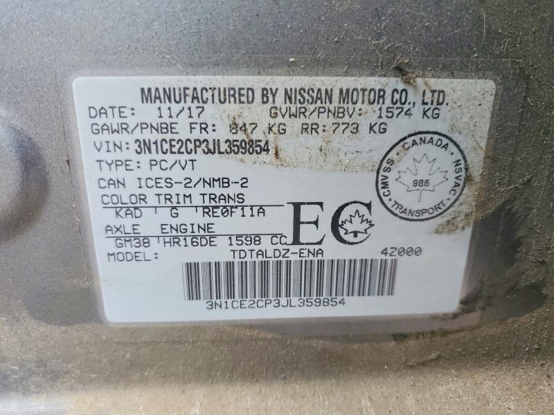 48288796 :رقم المزاد ، 3N1CE2CP3JL359854 vin ، 2018 Nissan Versa Note مزاد بيع