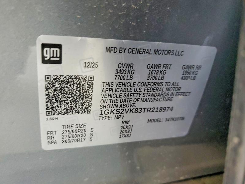 Продаж на аукціоні авто 2026 Gmc Yukon, vin: 1GKS2VK83TR218974, номер лоту: 50157786