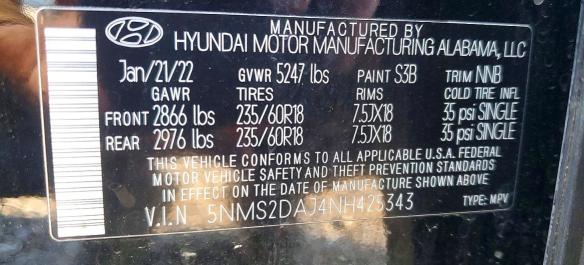 Продаж на аукціоні авто 2022 Hyundai Santa Fe, vin: 5NMS2DAJ4NH425343, номер лоту: 49513356