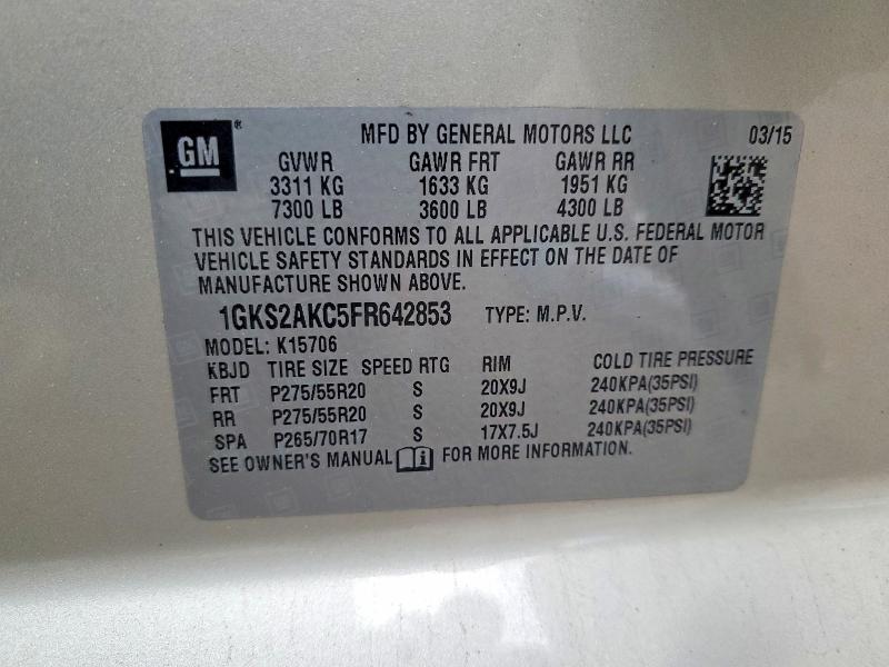 Aukcja sprzedaży 2015 Gmc Yukon, vin: 1GKS2AKC5FR642853, numer aukcji: 48601406