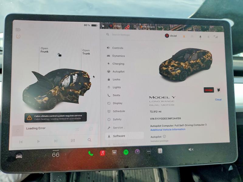 49646256 :رقم المزاد ، 5YJYGDEE3MF244159 vin ، 2021 Tesla Model Y مزاد بيع