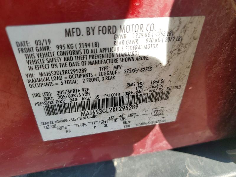 Aukcja sprzedaży 2019 Ford Ecosport, vin: MAJ6S3GL2KC295289, numer aukcji: 50461476