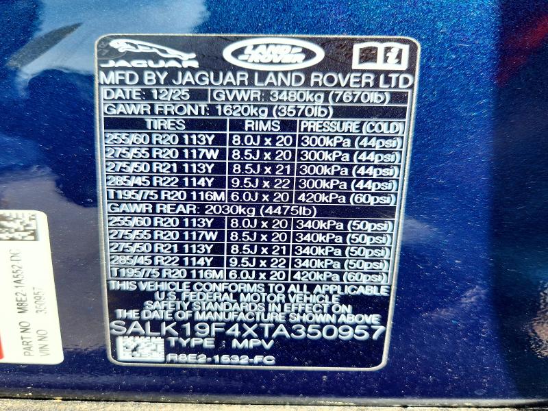 Продажа на аукционе авто 2026 Land Rover Range Rover, vin: SALK19F4XTA350957, номер лота: 46931436