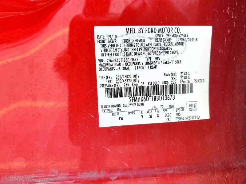 51124136 :رقم المزاد ، 2FMHK6DT1BBD13673 vin ، 2011 Ford Flex مزاد بيع