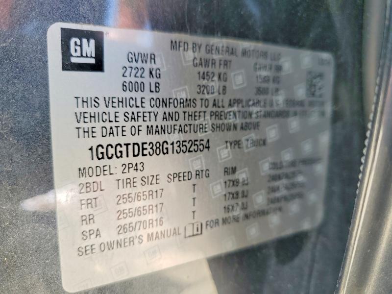 Aukcja sprzedaży 2016 Chevrolet Colorado, vin: 1GCGTDE38G1352554, numer aukcji: 51408776