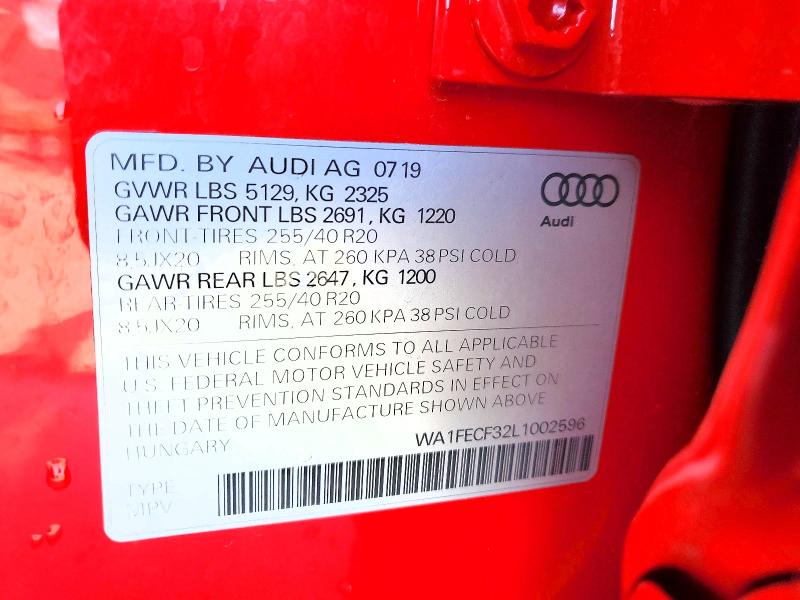 Aukcja sprzedaży 2020 Audi Q3, vin: WA1FECF32L1002596, numer aukcji: 51457316