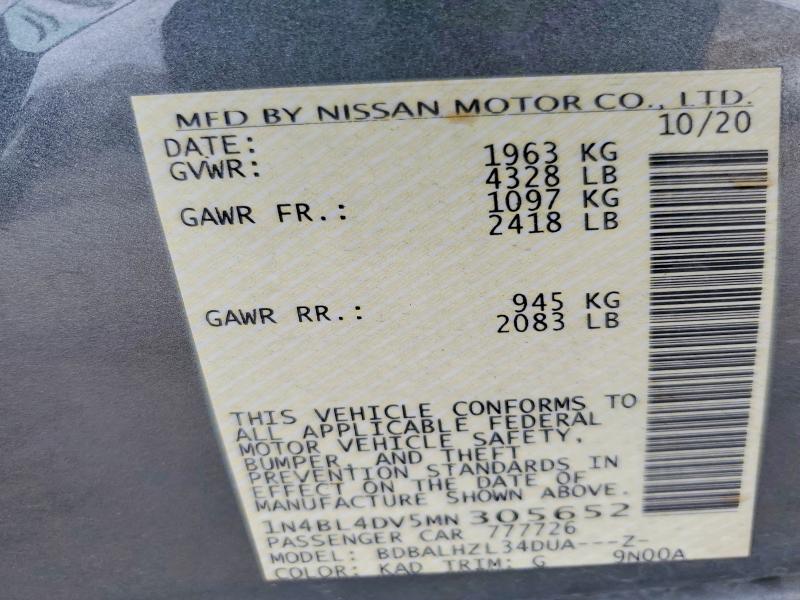 Продажа на аукционе авто 2021 Nissan Altima, vin: 1N4BL4DV5MN305652, номер лота: 49481066