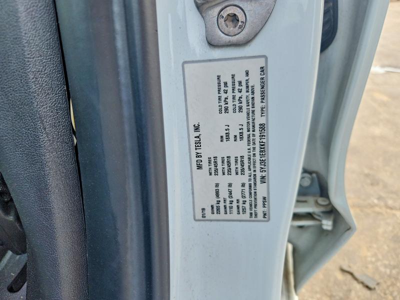 2019 Tesla Model 3 მანქანა იყიდება აუქციონზე, vin: 5YJ3E1EBXKF191588, აუქციონის ნომერი: 47133626