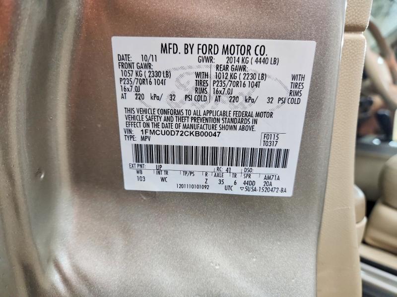 51351006 :رقم المزاد ، 1FMCU0D72CKB00047 vin ، 2012 Ford Escape مزاد بيع
