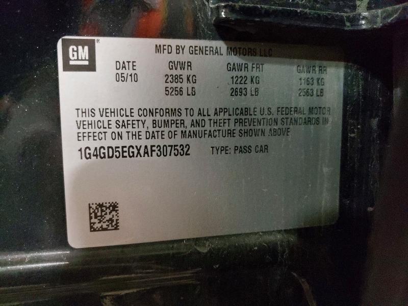 2010 Buick Lacrosse მანქანა იყიდება აუქციონზე, vin: 1G4GD5EGXAF307532, აუქციონის ნომერი: 48869856
