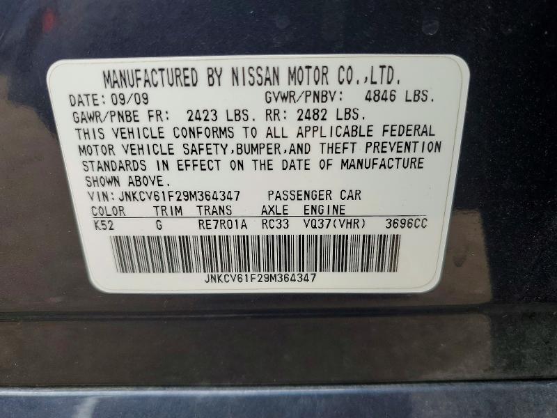 48437586 :رقم المزاد ، JNKCV61F29M364347 vin ، 2009 Infiniti G37 Sedan مزاد بيع