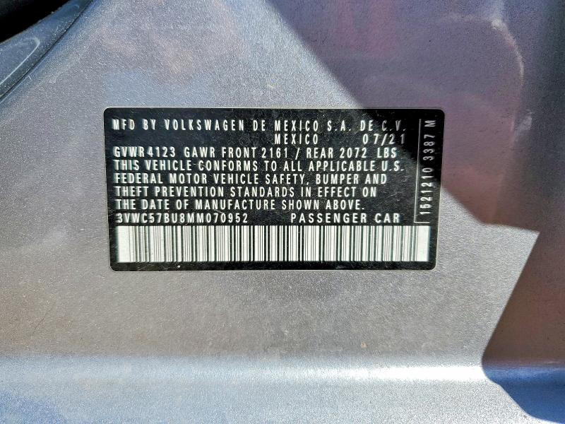 Продаж на аукціоні авто 2021 Volkswagen Jetta, vin: 3VWC57BU8MM070952, номер лоту: 50462246