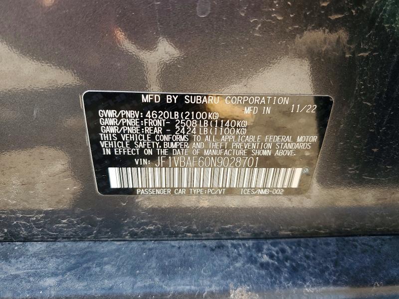 Продажа на аукционе авто 2022 Subaru Wrx, vin: JF1VBAF60N9028701, номер лота: 51419316