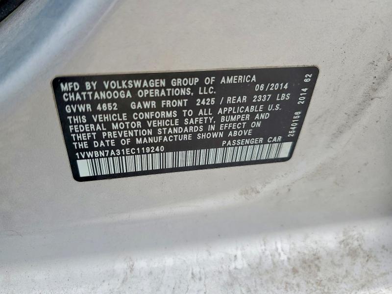 Aukcja sprzedaży 2014 Volkswagen Passat, vin: 1VWBN7A31EC119240, numer aukcji: 49520046