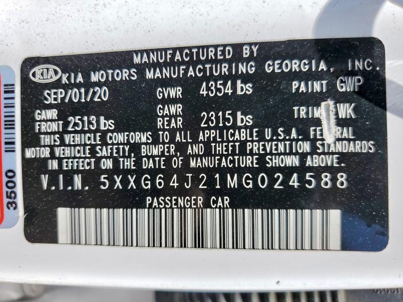 Продажа на аукционе авто 2021 Kia K5, vin: 5XXG64J21MG024588, номер лота: 50266656