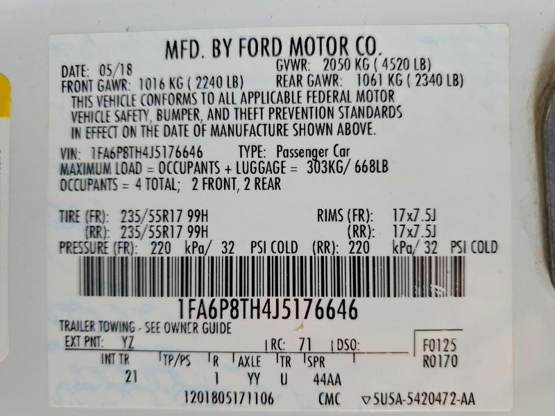 Aukcja sprzedaży 2018 Ford Mustang, vin: 1FA6P8TH4J5176646, numer aukcji: 52017976