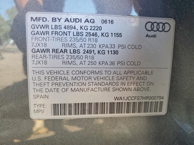 Продажа на аукционе авто 2017 Audi Q3, vin: WA1JCCFS7HR000794, номер лота: 50412156