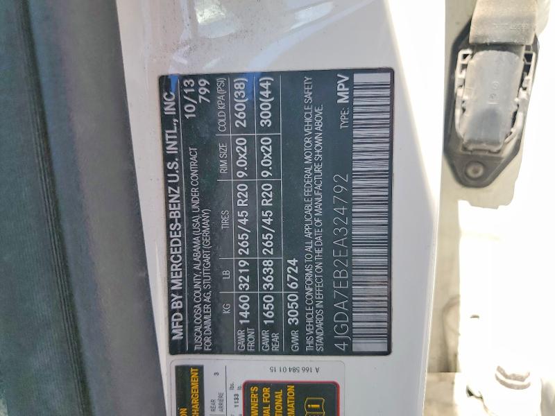 Aukcja sprzedaży 2014 Mercedes-benz Ml, vin: 4JGDA7EB2EA324792, numer aukcji: 48545766