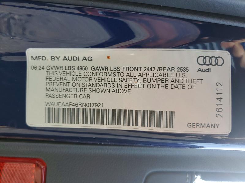 Продажа на аукционе авто 2024 Audi A4, vin: WAUEAAF46RN017921, номер лота: 50939826
