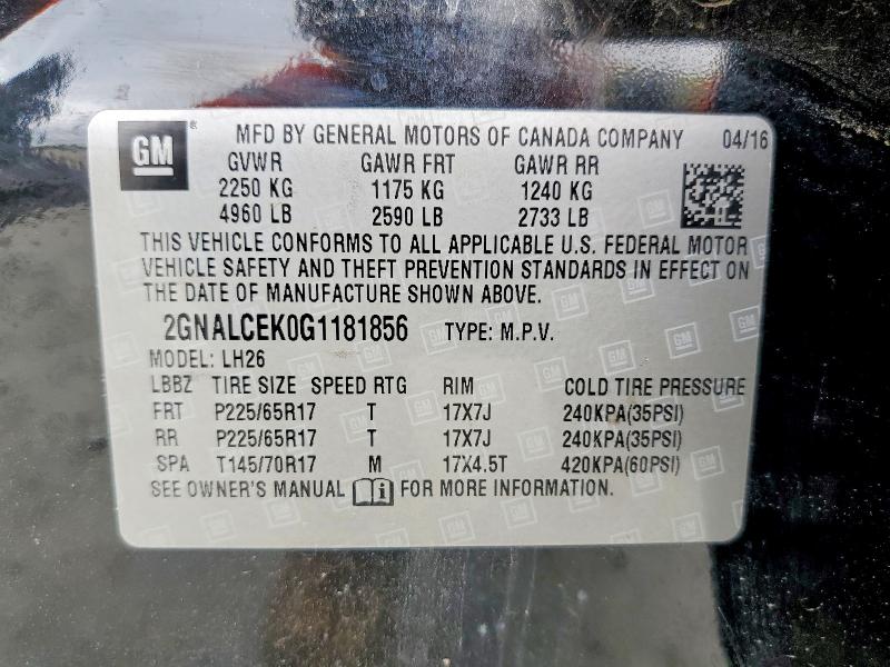Aukcja sprzedaży 2016 Chevrolet Equinox, vin: 2GNALCEK0G1181856, numer aukcji: 51634796