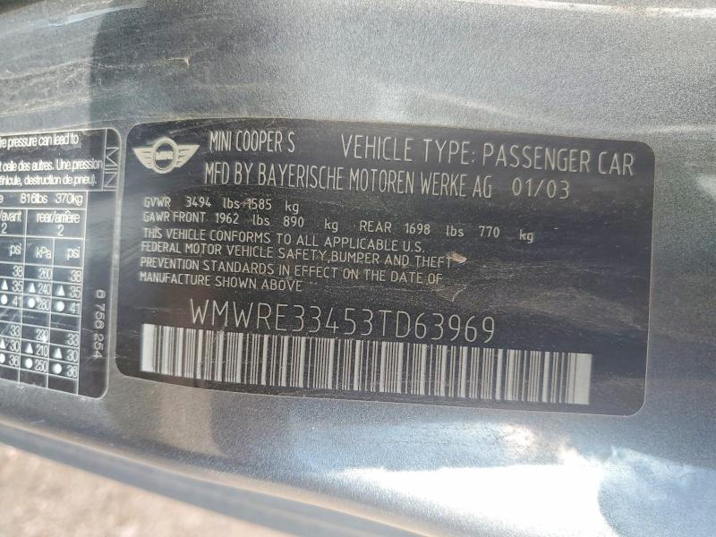 Продаж на аукціоні авто 2003 Mini Cooper, vin: WMWRE33453TD63969, номер лоту: 47965326