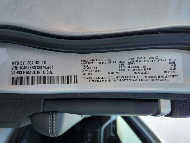 2025 Jeep Grand Cherokee მანქანა იყიდება აუქციონზე, vin: 1C4RJKBG1S8745984, აუქციონის ნომერი: 50804536