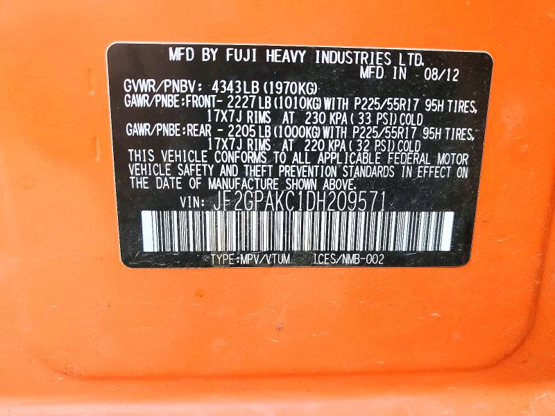 Продаж на аукціоні авто 2013 Subaru Xv Crosstrek, vin: JF2GPAKC1DH209571, номер лоту: 50225876