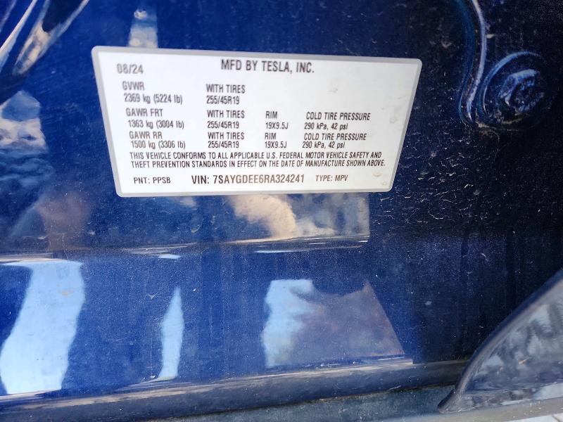 50592686 :رقم المزاد ، 7SAYGDEE6RA324241 vin ، 2024 Tesla Model Y مزاد بيع
