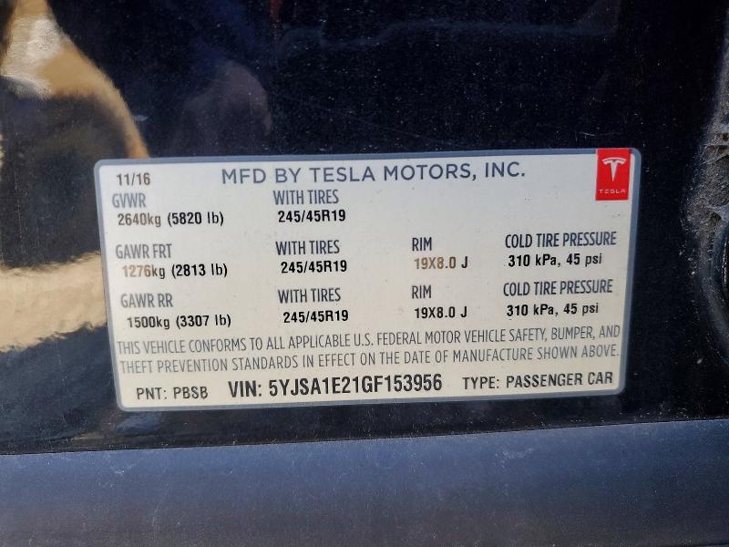 Продаж на аукціоні авто 2016 Tesla Model S, vin: 5YJSA1E21GF153956, номер лоту: 49181476