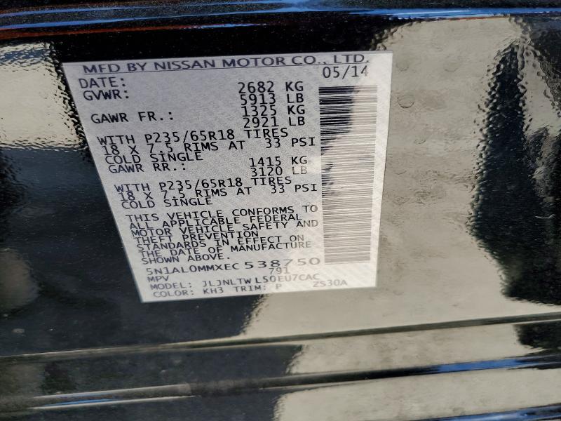 Aukcja sprzedaży 2014 Infiniti Qx60, vin: 5N1AL0MMXEC538750, numer aukcji: 51702786