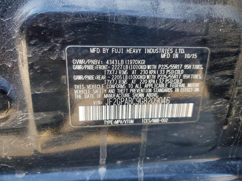 Aukcja sprzedaży 2016 Subaru Crosstrek, vin: JF2GPABC9G8209046, numer aukcji: 51018496