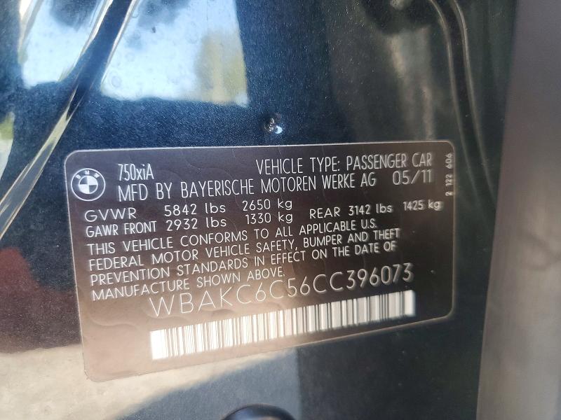51244216 :رقم المزاد ، WBAKC6C56CC396073 vin ، 2012 Bmw 750 مزاد بيع