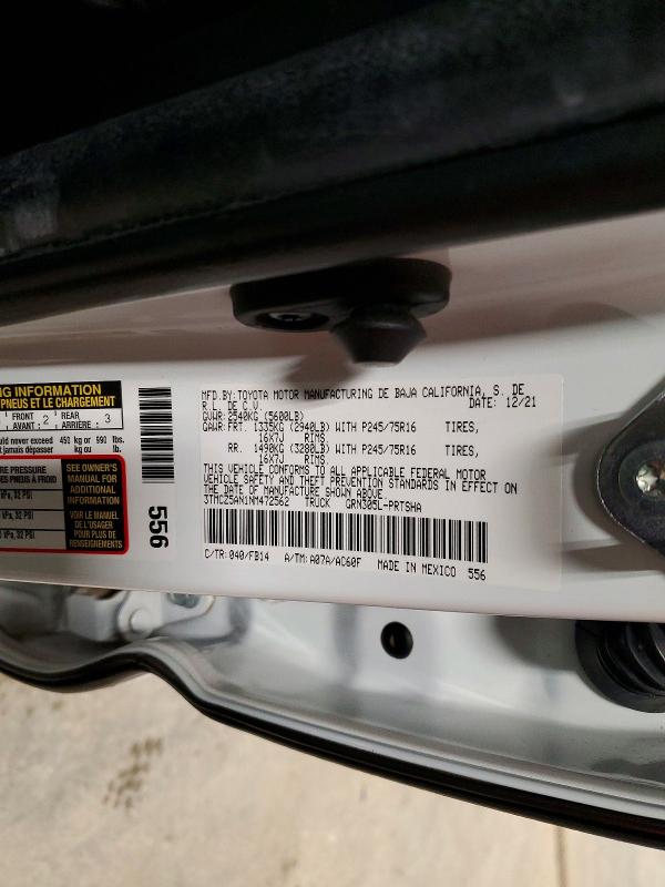 50514526 :رقم المزاد ، 3TMCZ5AN1NM472562 vin ، 2022 Toyota Tacoma مزاد بيع