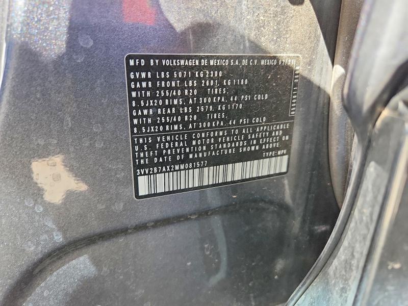 2021 Volkswagen Tiguan მანქანა იყიდება აუქციონზე, vin: 3VV2B7AX2MM081577, აუქციონის ნომერი: 47374166