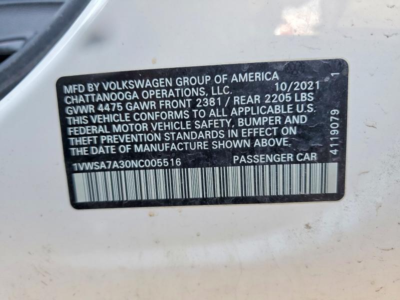Aukcja sprzedaży 2022 Volkswagen Passat, vin: 1VWSA7A30NC005516, numer aukcji: 48913166
